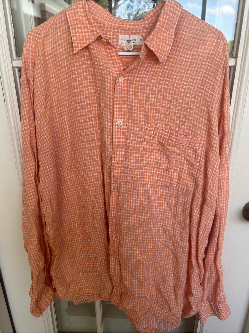 J. Crew Men's Soft Orange Plaid Button-Down Shirt